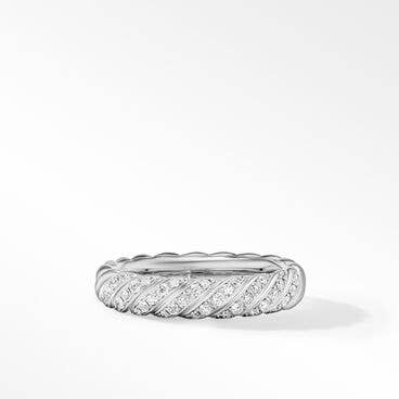 Sculpted Cable Pavé Band Ring in 18K White Gold with Diamonds
