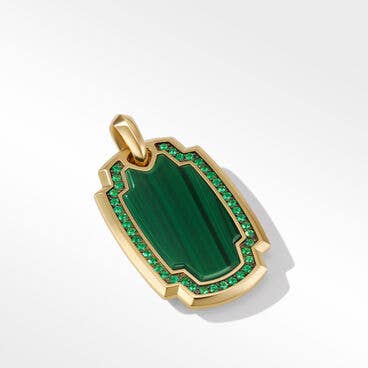 Elongated Amulet in 18K Yellow Gold with Malachite and Pavé Emeralds