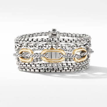 Multi Row Chain Bracelet in Sterling Silver with 18K Yellow Gold