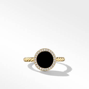 Petite DY Elements® Ring in 18K Yellow Gold with Black Onyx and Pavé Diamonds