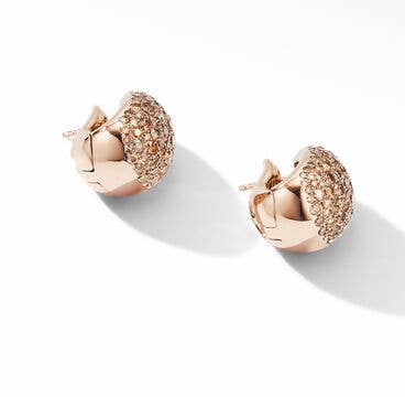 Pear Huggie Hoop Earrings in 18K Rose Gold with Pavé Cognac Diamonds