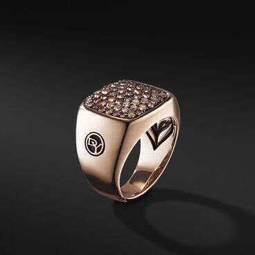 Streamline® Signet Ring in 18K Rose Gold with Pavé Cognac Diamonds