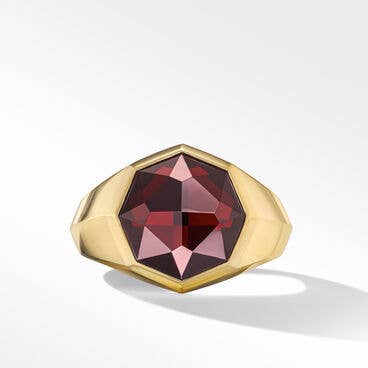 Faceted Signet Ring in 18K Yellow Gold with Garnet