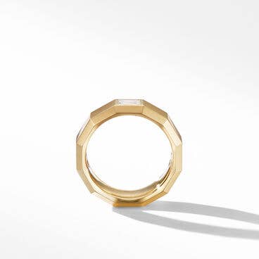 Faceted Band Ring in 18K Yellow Gold with Center Diamond