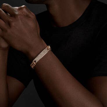 Curb Chain ID Bracelet in 18K Rose Gold with Pavé Cognac Diamonds