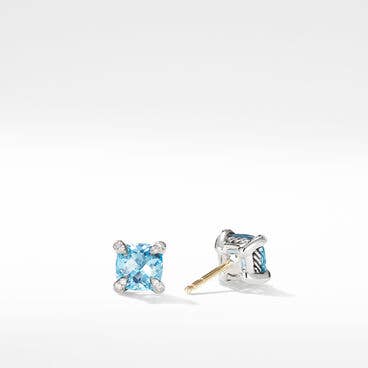 Petite Chatelaine® Stud Earrings in Sterling Silver with Blue Topaz and Pavé Diamonds