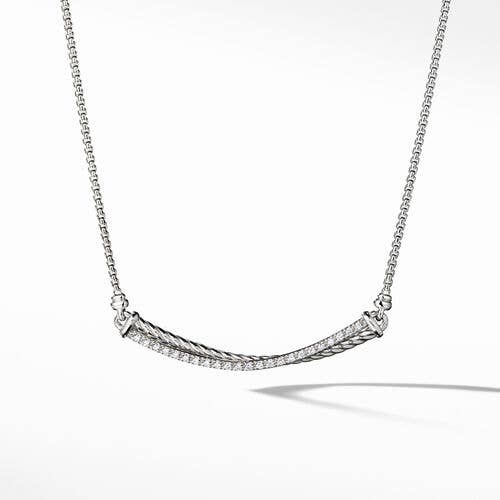 Crossover Bar Necklace in Sterling Silver with Pavé Diamonds