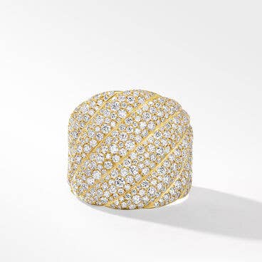 Sculpted Cable Ring in 18K Yellow Gold with Pavé Diamonds