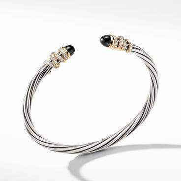 Helena Bracelet in Sterling Silver with Black Onyx, 18K Yellow Gold and Pavé Diamonds
