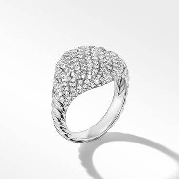 Sculpted Cable Pinky Ring in 18K White Gold with Pavé Diamonds