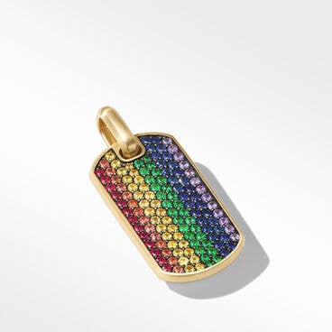 Chevron Tag in 18K Yellow Gold with Rainbow Pavé