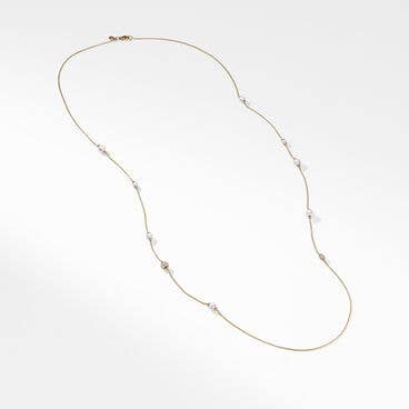Petite Solari Station Chain Necklace in 18K Yellow Gold with Pearls and Pavé Diamonds