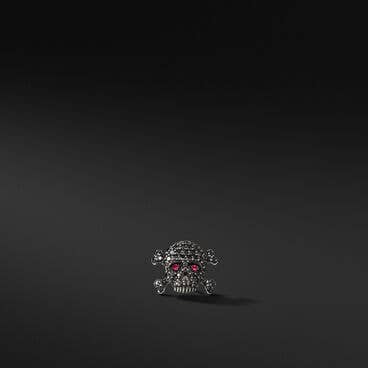 Memento Mori Skull Stud Earring in Sterling Silver with Pavé Black Diamonds and Rubies