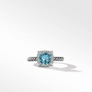 Petite Chatelaine® Pavé Bezel Ring with Blue Topaz and Diamonds