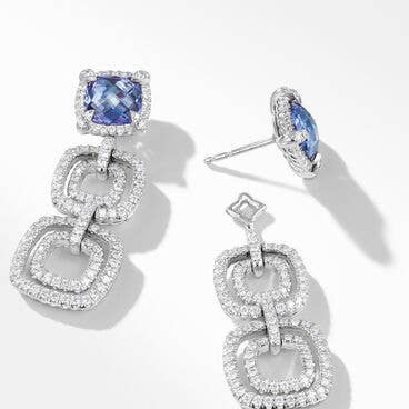 Chatelaine® Pavé Bezel Triple Drop Earrings in 18K White Gold with Tanzanite and Diamonds