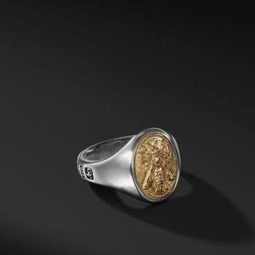 Petrvs® Bee Signet Ring in Sterling Silver with 18K Yellow Gold