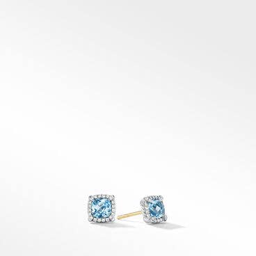Petite Chatelaine® Pavé Bezel Stud Earrings with Blue Topaz and Diamonds