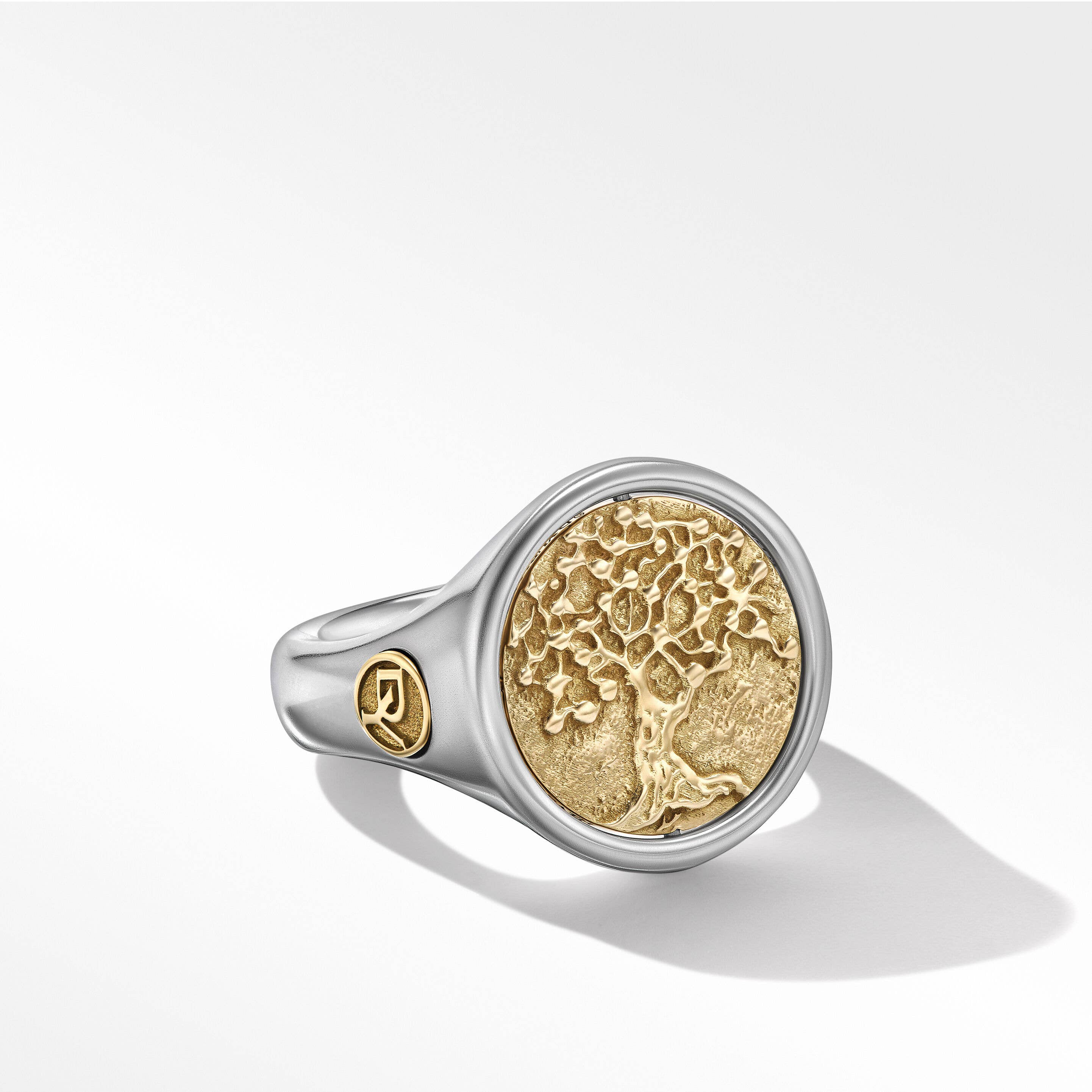 Life and Death Duality Signet Ring in Sterling Silver with 18K Yellow Gold