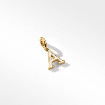Petite White Enamel A Initial Charm with 18K Yellow Gold