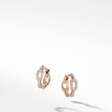 Stax Chain Link Huggie Hoop Earrings in 18K Rose Gold with Pavé Diamonds