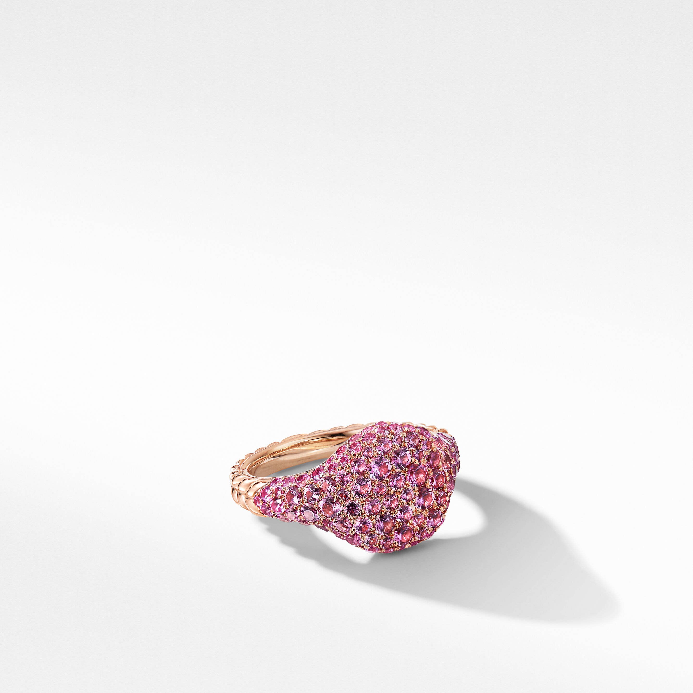 Chevron Pinky Ring in 18K Rose Gold with Pavé Pink Sapphires