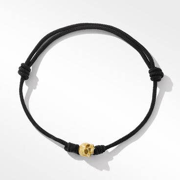 Skull Black Cord Bracelet with 18K Yellow Gold