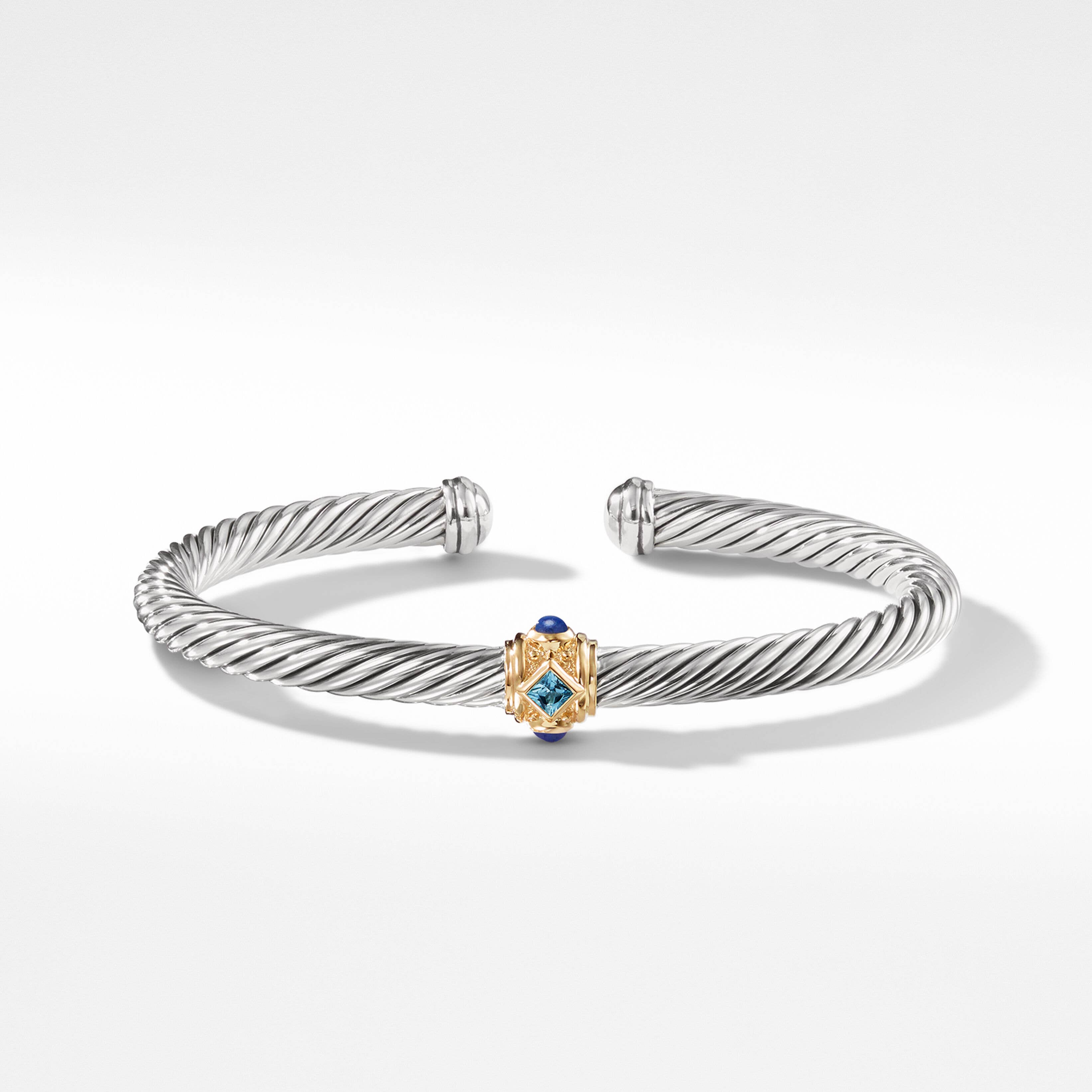 Renaissance Station Bracelet in Sterling Silver with Blue Topaz, Lapis and 14K Yellow Gold
