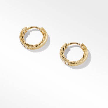 Sculpted Cable Huggie Hoop Earrings in 18K Yellow Gold with Pavé Diamonds
