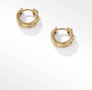 Modern Renaissance Huggie Hoop Earrings in 18K Yellow Gold with Full Pavé Diamonds