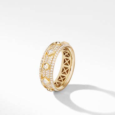 Modern Renaissance Band Ring in 18K Yellow Gold with Full Pavé Diamonds