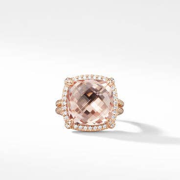 Chatelaine® Pavé Bezel Ring in 18K Rose Gold with Morganite and Diamonds
