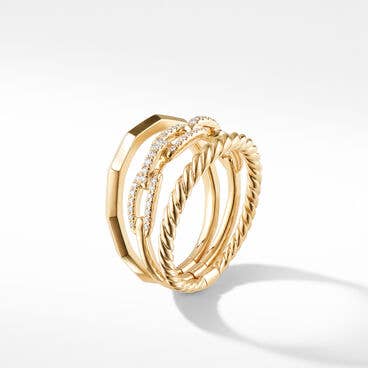 Stax Three Row Ring in 18K Yellow Gold with Diamonds, 9.5mm