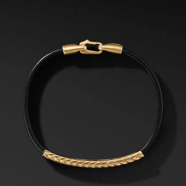 Chevron ID Black Leather Bracelet with 18K Yellow Gold