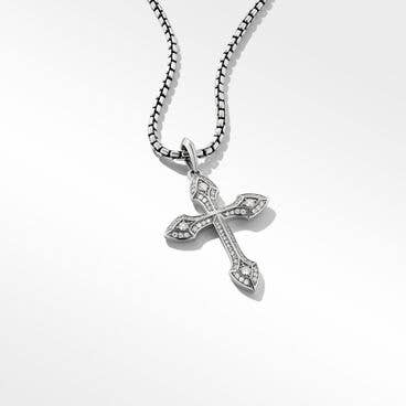 Gothic Cross Amulet in 18K White Gold with Pavé Diamonds