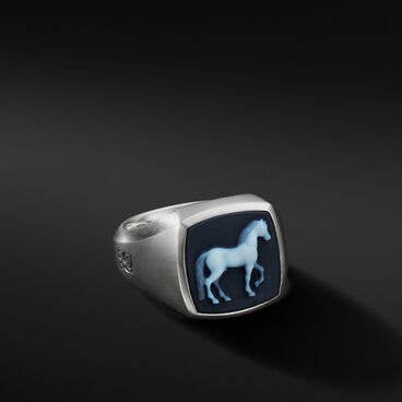 Petrvs® Horse Signet Ring in Sterling Silver with Banded Agate