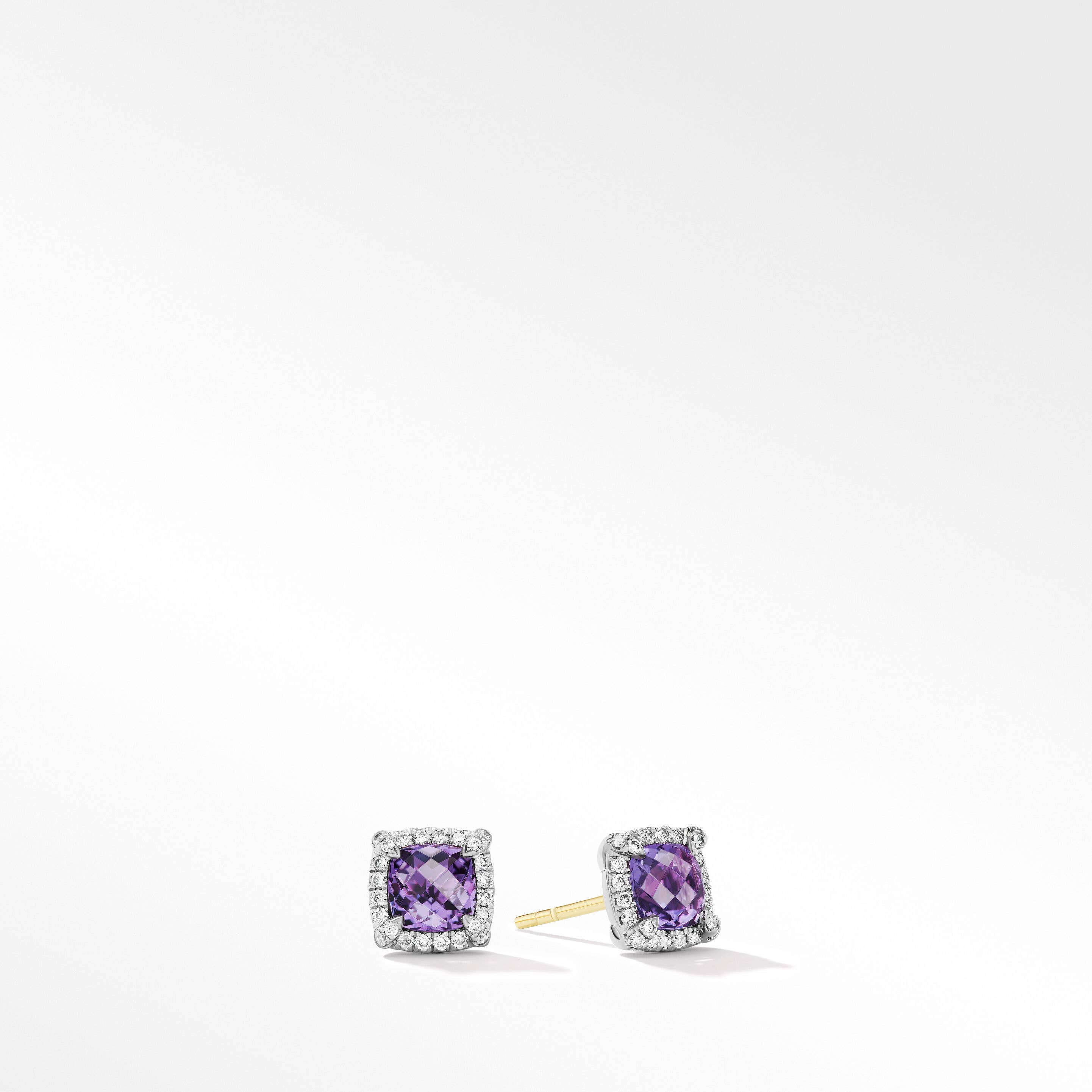 Petite Chatelaine® Pavé Bezel Stud Earrings with Amethyst and Diamonds