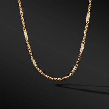 Streamline® Station Box Chain Necklace in 18K Yellow Gold with Pavé Diamonds