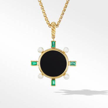 DY Elements® Stone and Pearl Pendant in 18K Yellow Gold with Black Onyx and Emeralds