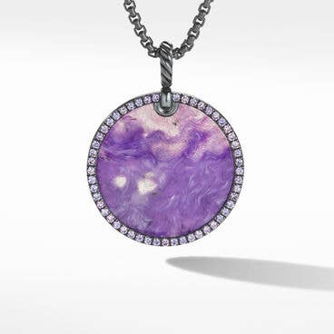 Limited DY Elements® Disc Pendant in Blackened Silver with Chariote and Pavé Purple Sapphires