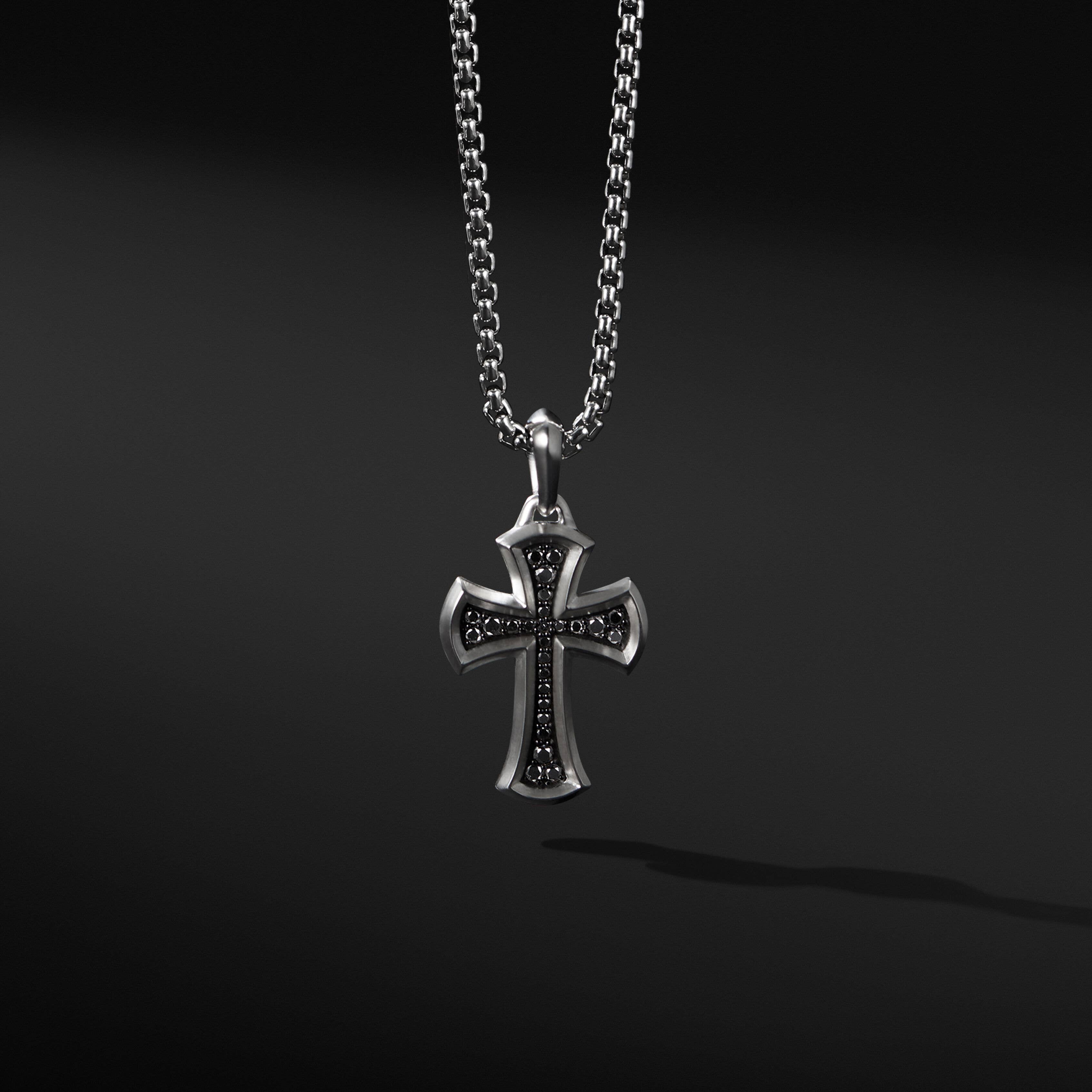 Knife Edge Cross Amulet with Pavé Black Diamonds