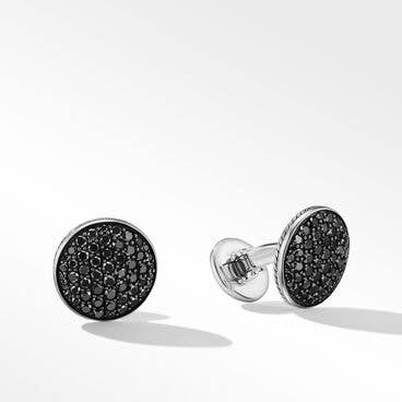 Streamline® Round Cufflinks in Sterling Silver with Pavé Black Diamonds