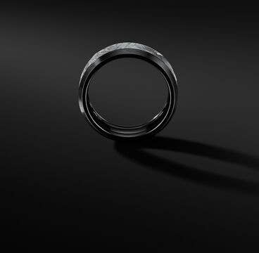 Beveled Band Ring in Black Titanium with Meteorite