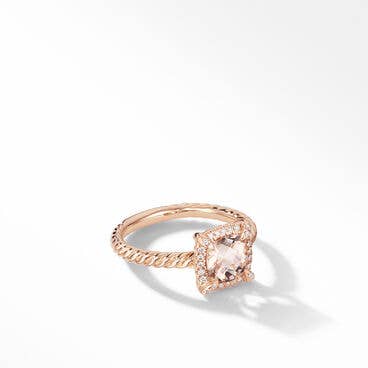 Petite Chatelaine® Pavé Bezel Ring in 18K Rose Gold with Morganite and Diamonds