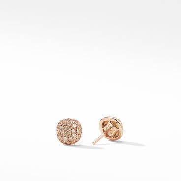 Cushion Stud Earrings in 18K Rose Gold with Pavé Cognac Diamonds