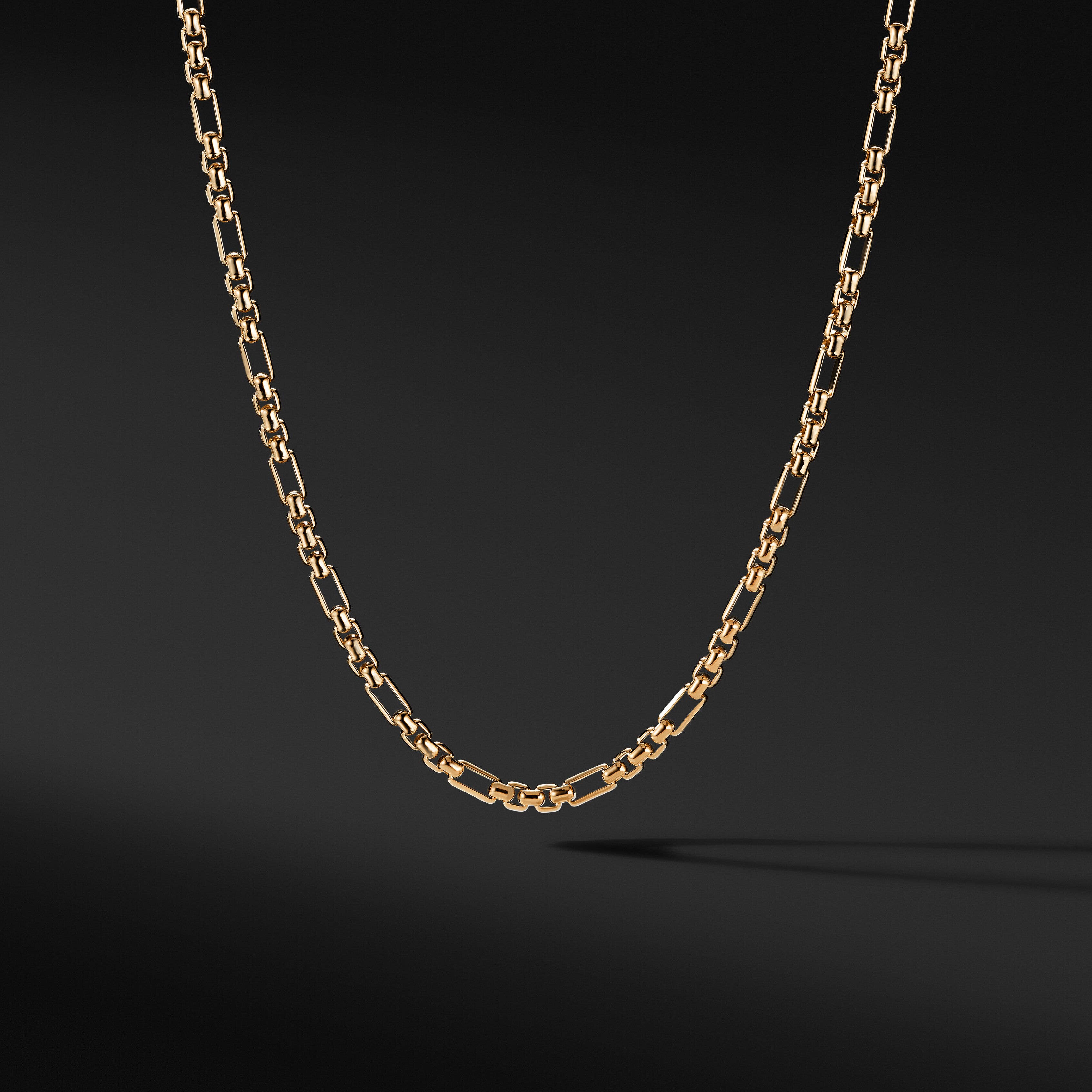 Open Station Box Chain Necklace in 18K Yellow Gold