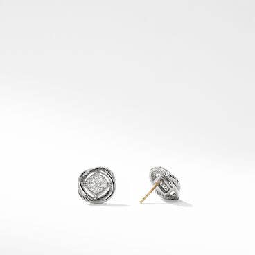 Crossover Infinity Stud Earring in Sterling Silver with Pavé Diamonds