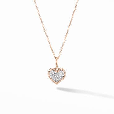 Cable Collectibles® Pavé Plate Heart Necklace in 18K Rose Gold with Diamonds