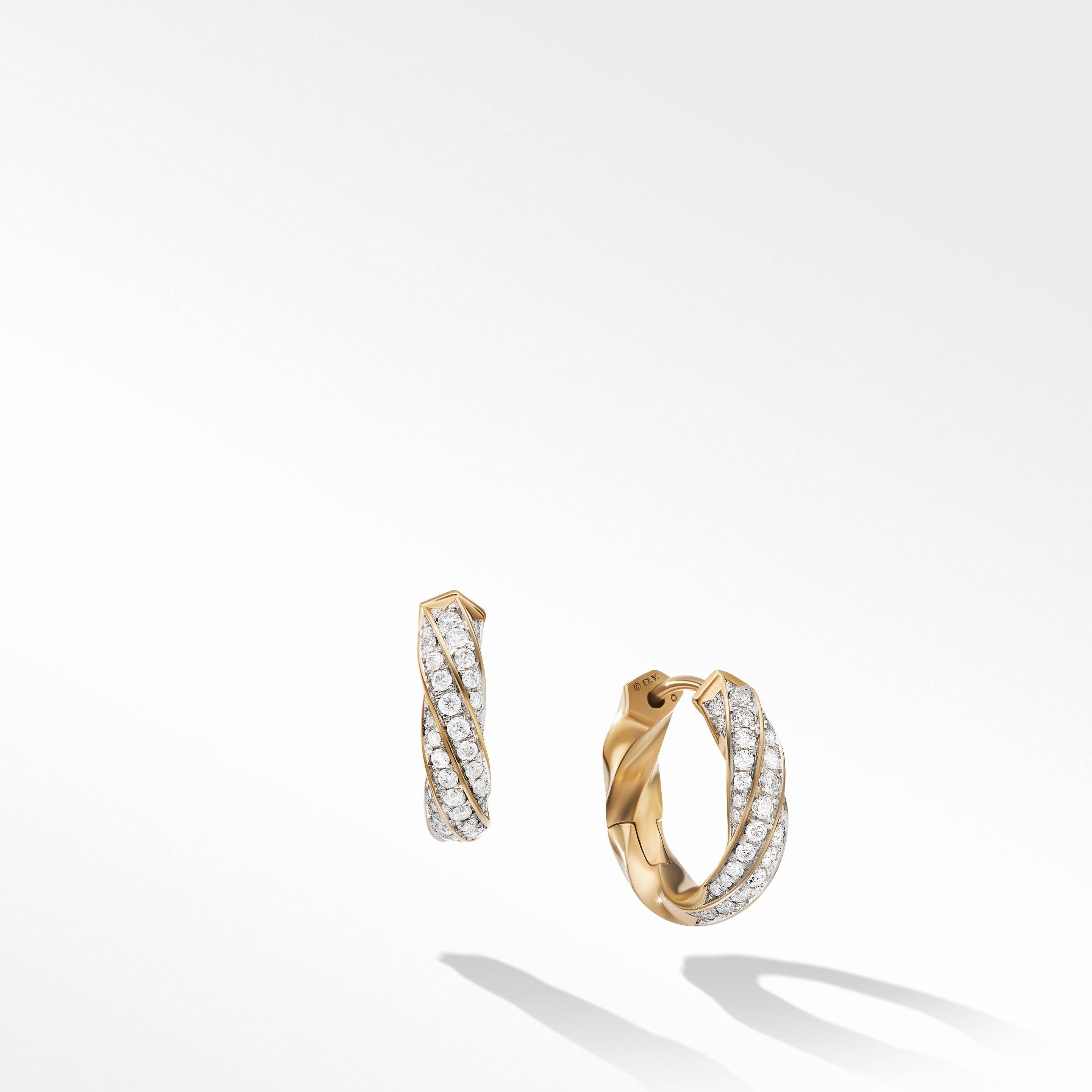 Cable Edge® Huggie Hoop Earrings in Recycled 18K Yellow Gold with Pavé Diamonds