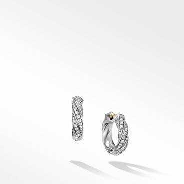 Cable Edge® Huggie Hoop Earrings in Sterling Silver with Pavé Diamonds