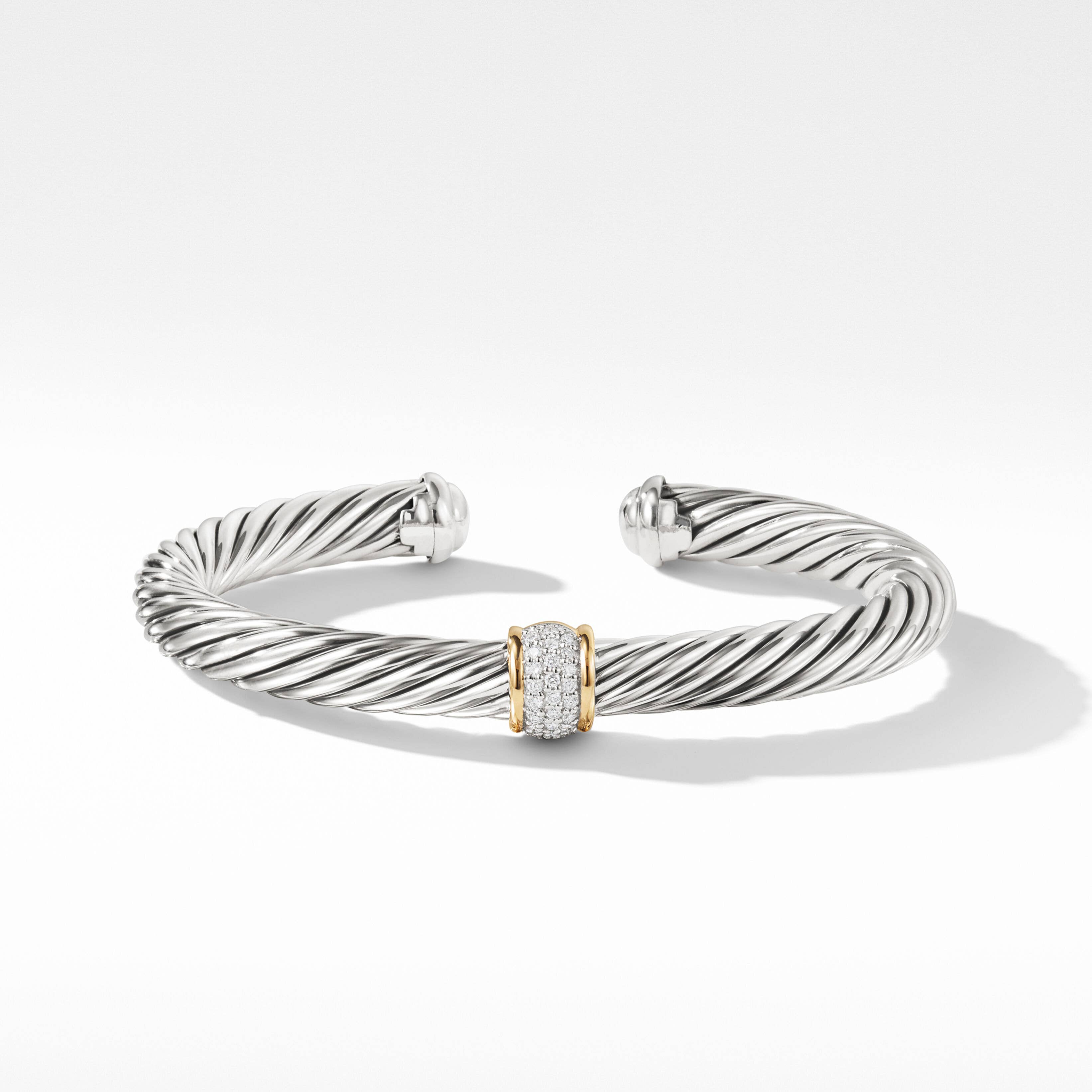 Cable Classics Bracelet in Sterling Silver with Pavé Diamond Station and 18K Yellow Gold